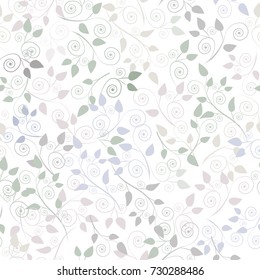 Vector pattern background branches with gray leaves on white background.