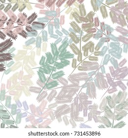 Vector pattern background branches with gray leaves on white background.