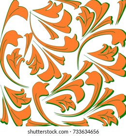 Vector pattern background branches with orange leaves on white background.