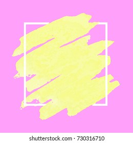 Vector pattern background with brush strokes in watercolor, enclosed in square. Original grunge art paint template for headline, logo and banner.