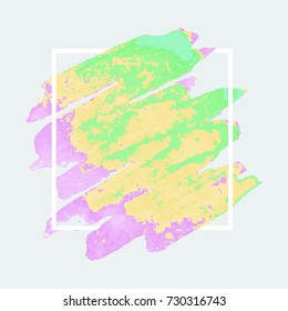 Vector pattern background with brush strokes in watercolor, enclosed in square. Original grunge art paint template for headline, logo and banner.