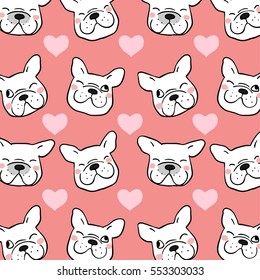 Vector pattern background design of head cute pug dog sweet valentine day.