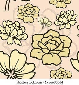 Vector pattern background with flowers. The palette and the backgrounds are soft and the layouts are simplified. The backdrop for greeting cards, posters, banners, and placards.