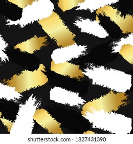 Vector pattern background with gold paint ink, black splodge and white splash. Abstract golden paper with minimal repeat elements. Illustration
