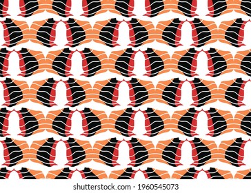 Vector pattern background,. Hand drawn seamless geometric pattern orange, red, black and white colors.