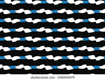 Vector pattern background,. Hand drawn seamless geometric pattern blue, black and white colors.