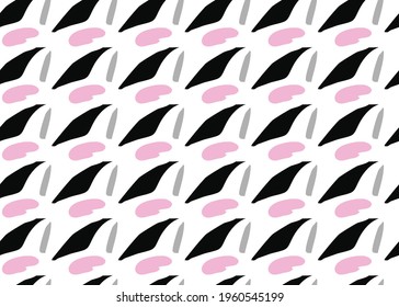 Vector pattern background,. Hand drawn seamless geometric pattern with black, pink, grey and white colors.