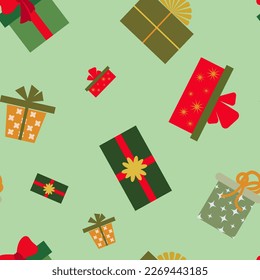 Vector pattern, background with holiday gift boxes, christmas gift, packaging, bows, holiday, in different colors, gift banner, web design, social networks, print for textiles, paper, wrappers.EPS10.