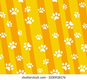 Vector pattern and background with icons footprint to cat and dog - abstract background for pet shop websites and prints. Light marks on a yellow background.