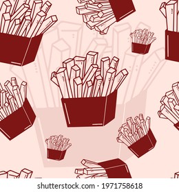 Vector pattern background with a junk food theme. The palette and the backgrounds are soft and the layouts are simplified.
