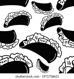 Vector pattern background with a junk food theme. The palette and the backgrounds are soft and the layouts are simplified.