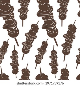 Vector pattern background with a junk food theme. The palette and the backgrounds are soft and the layouts are simplified.