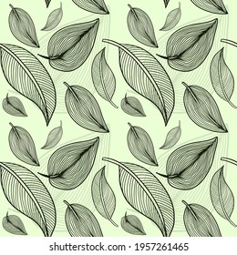 Vector pattern background with leaves. The palette and the backgrounds are soft and the layouts are simplified. The backdrop for greeting cards, posters, banners, and placards.