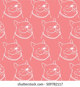 Vector pattern background outline of pug dog in sweet color,doodle style.