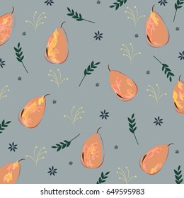 Vector pattern background with pears,leaves and flowers.For interior, web, textile and invitation cards decoration.