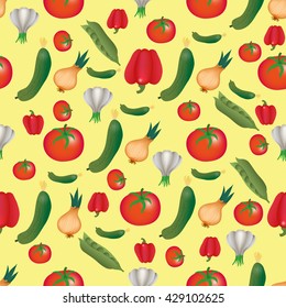 vector pattern background of set vegetables on yellow