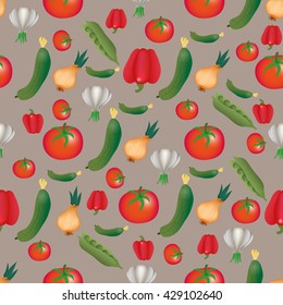 vector pattern background of set vegetables on beige