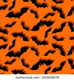 Vector pattern background with silhouettes of bats. Terrible print. Happy Halloween party. Seamless texture of flying bats. Design for packing, cards, parties, a decor, a web, fabrics. Spooky bats