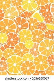 Vector Pattern background. sliced halves of citrus fruits oranges and tangerines. For business projects banner, brochure, layout, flyer.