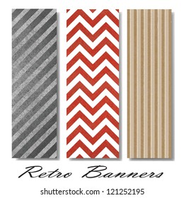 vector pattern background swatches or side bar banners for web template or brochure with vintage grunge background texture layout, zig zag pattern background, chevron retro lines, diagonal monochrome