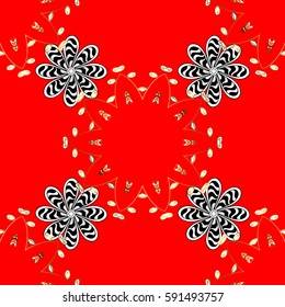 Vector pattern background wallpaper with gold antique floral medieval decorative flowers, leaves and gold pattern ornaments on red background. Seamless royal luxury golden baroque damask vintage.