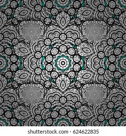 Vector pattern background wallpaper with gray antique floral medieval decorative 3d flowers, leaves and gray pattern ornaments. Blue on background. Royal luxury white baroque damask vintage.