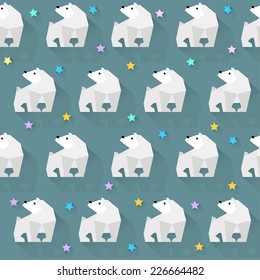 vector pattern background with  white bear and stars