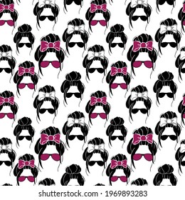 Vector pattern background with women's hair. The palette and the backgrounds are soft and the layouts are simplified.