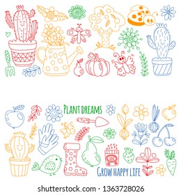 Vector pattern for backgrounds. Cute gardening. Icons for banners.