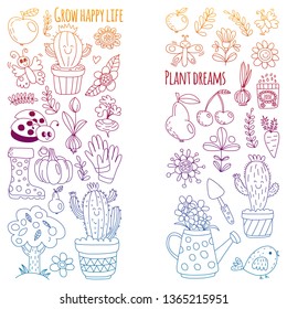 Vector pattern for backgrounds. Cute gardening. Icons for banners.