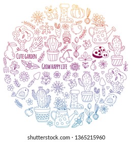 Vector pattern for backgrounds. Cute gardening. Icons for banners.