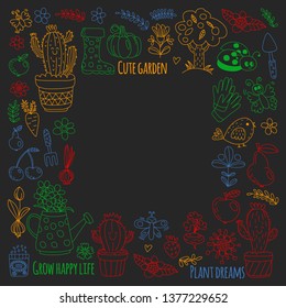 Vector pattern for backgrounds. Cute gardening. Icons for banners.