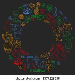 Vector pattern for backgrounds. Cute gardening. Icons for banners.