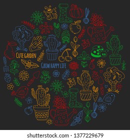 Vector pattern for backgrounds. Cute gardening. Icons for banners.