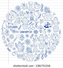 Vector pattern for backgrounds. Cute gardening. Icons for banners.
