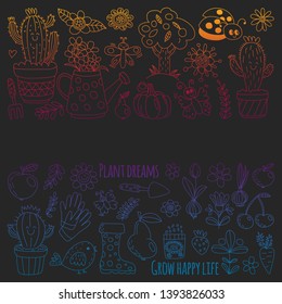 Vector pattern for backgrounds. Cute gardening. Icons for banners.