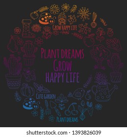 Vector pattern for backgrounds. Cute gardening. Icons for banners.