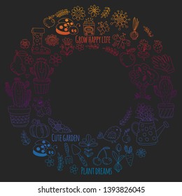 Vector pattern for backgrounds. Cute gardening. Icons for banners.
