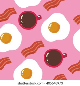 Vector pattern with bacon, eggs and coffee