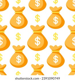 Patrón vectorial con bolsas de dinero en un lindo estilo de dibujos animados.