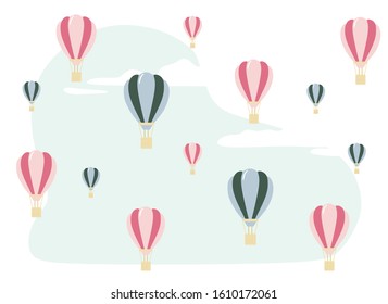 vector pattern with balloons on a white background with clouds (pink and blue)