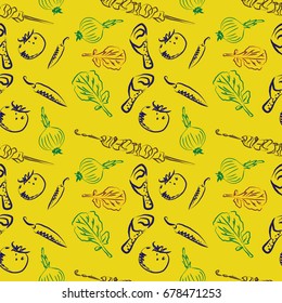 Vector pattern barbecue party,seamless bbq on a yellow background