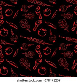 Vector pattern barbecue party,seamless bbq on a black background