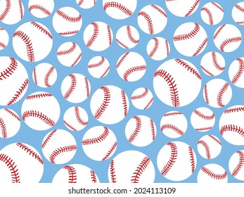 Vector pattern of baseballs over blue background. Team sports EPS10.