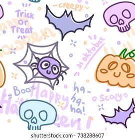 Vector Pattern With Bat, Spider, Pumpkin And Skull