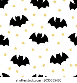 Vector pattern with bats. Seamless halloween background on white