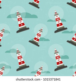 vector pattern with a beacon and a cloud. the theme of the sea and travel