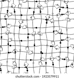 vector pattern with beads and decorative clothespins. Cellular background