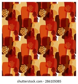 Vector pattern with beer glasses, hops different warm colors of fall