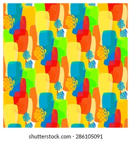 Vector pattern with beer glasses, hops different cold bright colors of summer